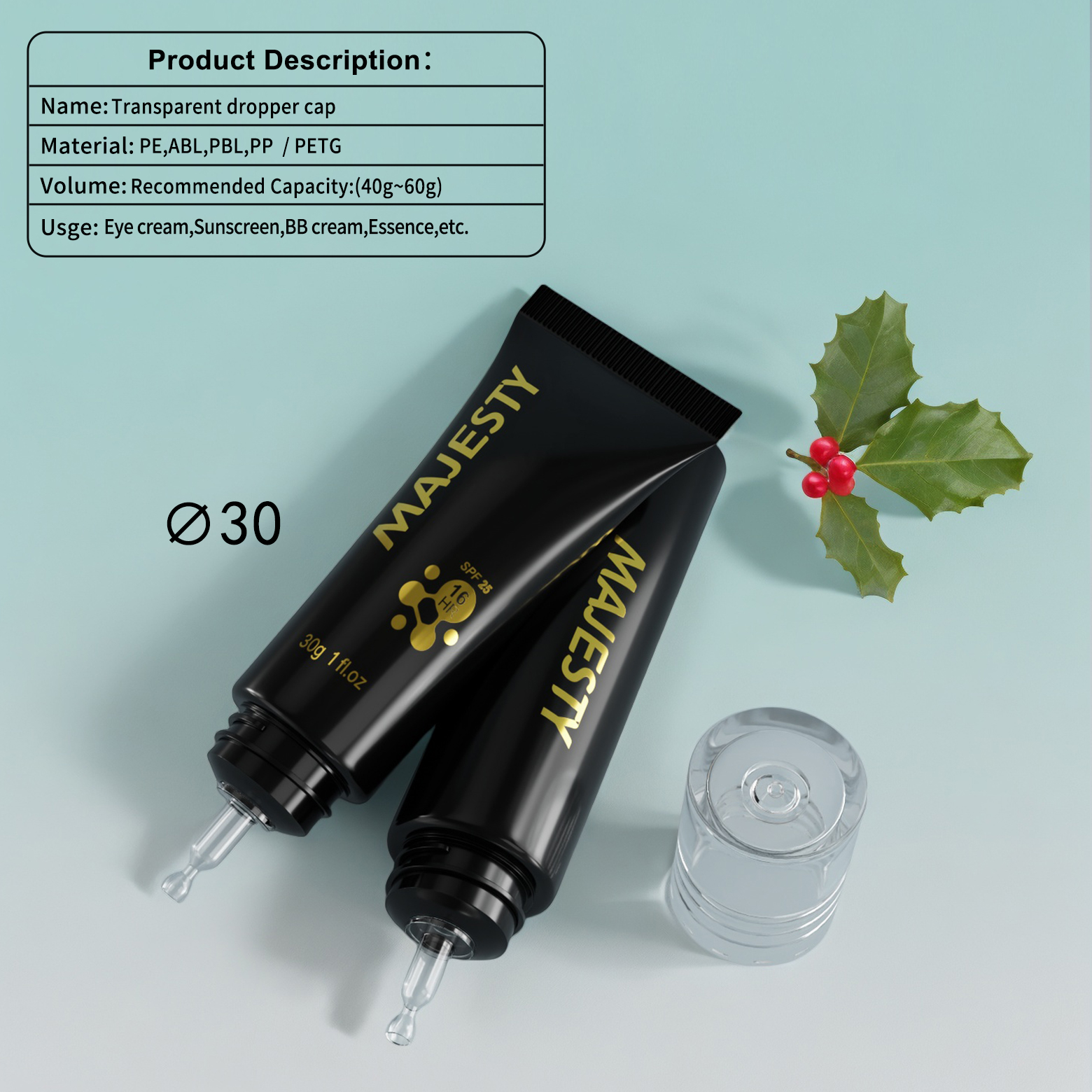 Embalaje cosmético de plástico ABP transparente para crema para ojos /tubo de crema BB 