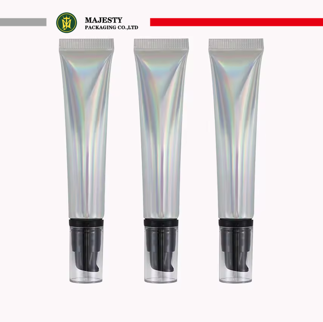 Cabezal de bomba de tubo de compresión ABL suave plateado láser personalizado de 10ml 15ml 20ml para cosméticos crema para ojos tubo de protección solar