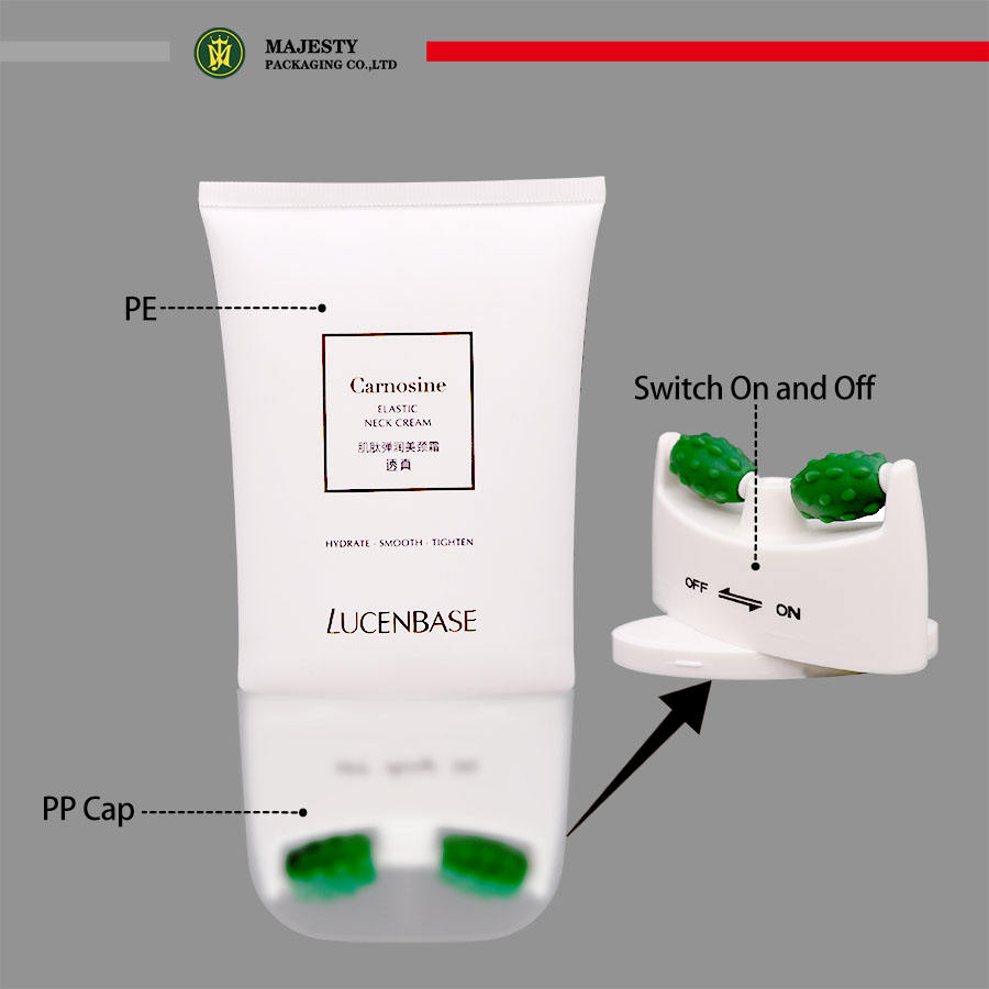 Tubo de plástico ovalado plano de plástico reciclable respetuoso con el medio ambiente, tubo funcional de masaje con dos rodillos para cuidado de la piel y crema para el cuidado del cuerpo, 80ml