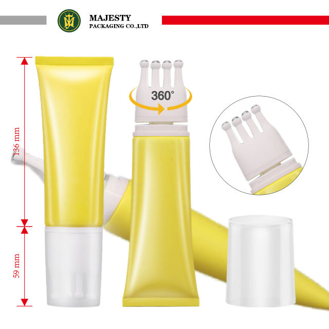 Tubo de cepillo de masaje con bola de rodillo de acero inoxidable, 4 personalizados, tubo de plástico para cuidado de la piel, cuidado del cuero cabelludo, tubo de embalaje exprimidor de plástico