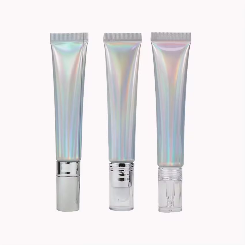 Envase de crema para ojos personalizado, tubo de PE suave plateado de 10ml y 20ml con etiqueta UV para cosméticos, tubo ABL, tubo exprimidor