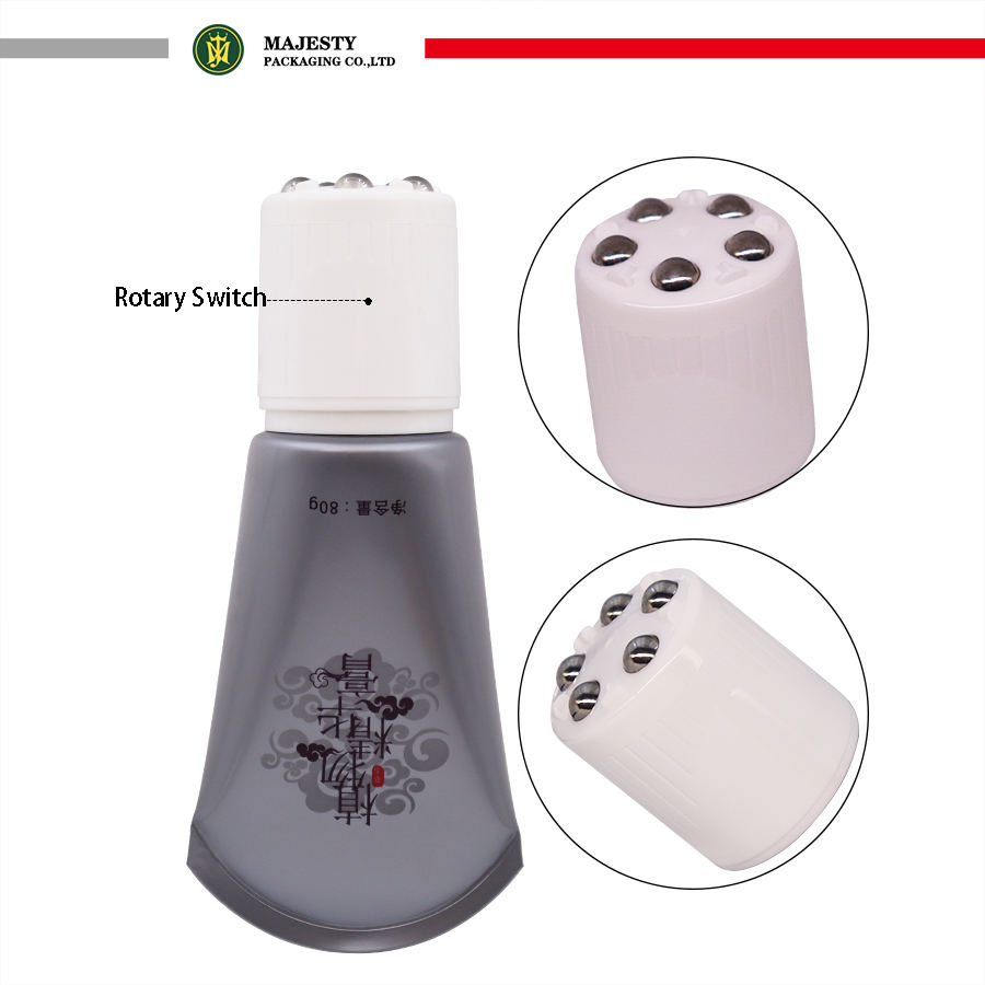 Tubo cosmético de plástico con rodillo de masaje de bola de acero inoxidable para loción corporal, tubo vacío para embalaje de tubo de crema de masaje