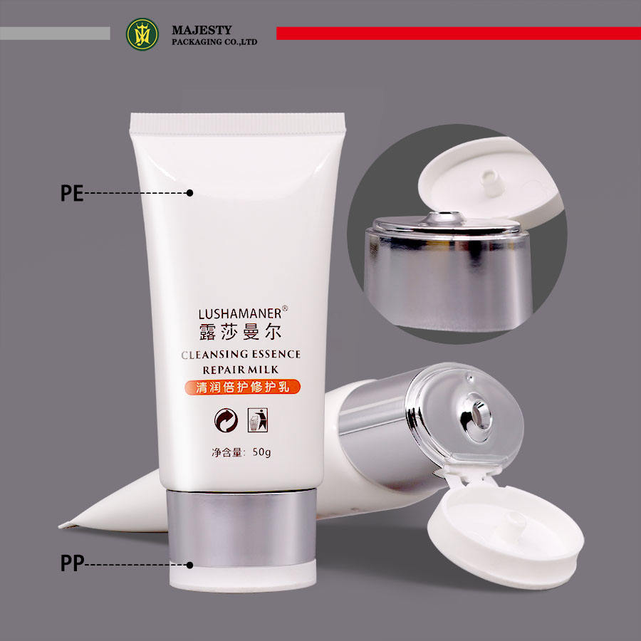 Tubos de protección solar de plástico ovalados de 50 ml y 100 ml con tapa abatible plateada Envases para productos para el cuidado de la piel como crema facial Crema para manos