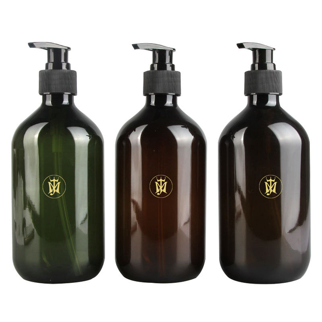 Juego de champú y acondicionador transparente ámbar vacío, 300ml, 500ml, embalaje, botella de PET de plástico para lavado a mano con bomba, reciclado
