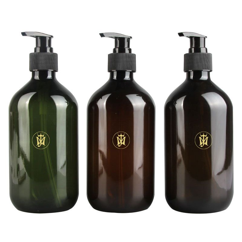 Juego de champú y acondicionador transparente ámbar vacío, 300ml, 500ml, embalaje, botella de PET de plástico para lavado a mano con bomba, reciclado