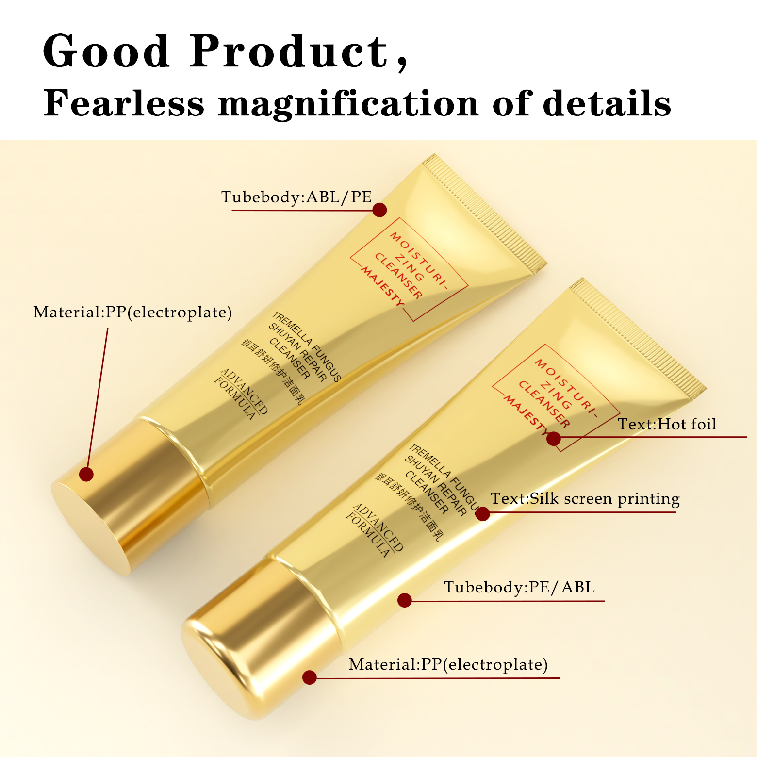 Tubo de crema de mano de la cara de la cara cosmética de plástico con tapa acrílica