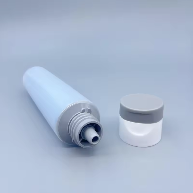 Tapa superior abatible, doble fase, doble cámara, 50 ~ 150ml, loción corporal, crema para ojos, contenedor con tubo cosmético de serigrafía