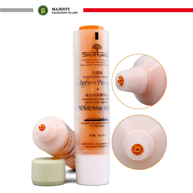 Cámaras gemelas de plástico personalizadas, tapón de rosca de doble tubo, crema para manos, cuidado de la piel, loción corporal, cosméticos de colores personalizados