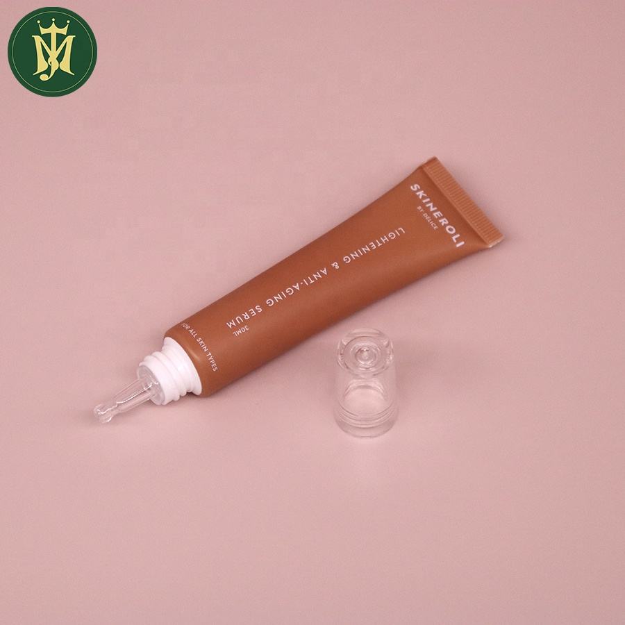 Tubos de plástico PETG transparentes personalizados de 10 ml-30 ml con impresión Offset de cubierta de boca larga para esencia de crema cosmética para ojos