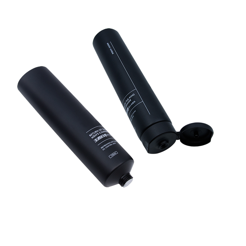 Tubos de empaquetado plásticos mate de encargo del cuidado de la piel de la tapa del tirón de la venta al por mayor del tubo cosmético del negro 60ml-100ml PE