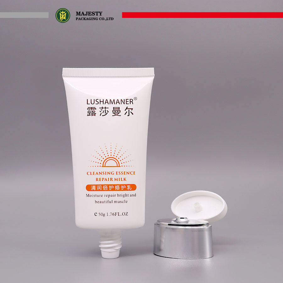 Tubos de protección solar de plástico ovalados de 50 ml y 100 ml con tapa abatible plateada Envases para productos para el cuidado de la piel como crema facial Crema para manos