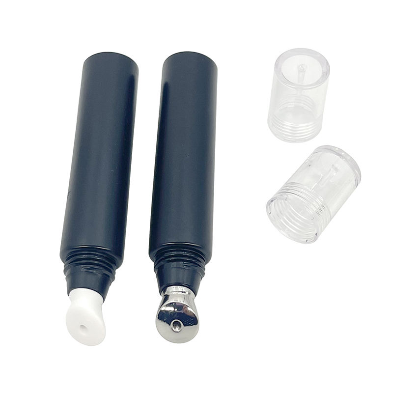 Tubo de plástico personalizado de fábrica de 15 ml para envases cosméticos de rímel con aplicador de aleación de zinc y tubo de crema para ojos de masaje de cerámica
