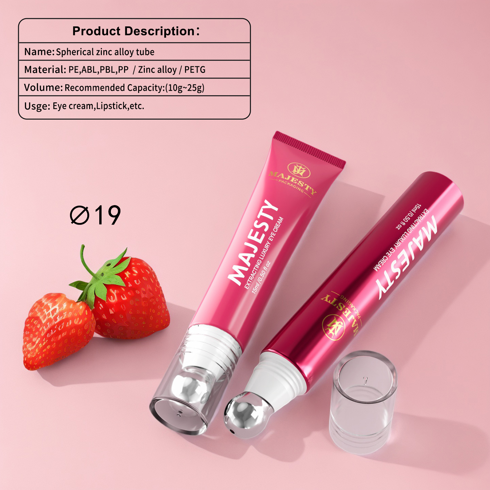 Tubo de crema de ojos eléctrico de metal esférico vacío personalizado 