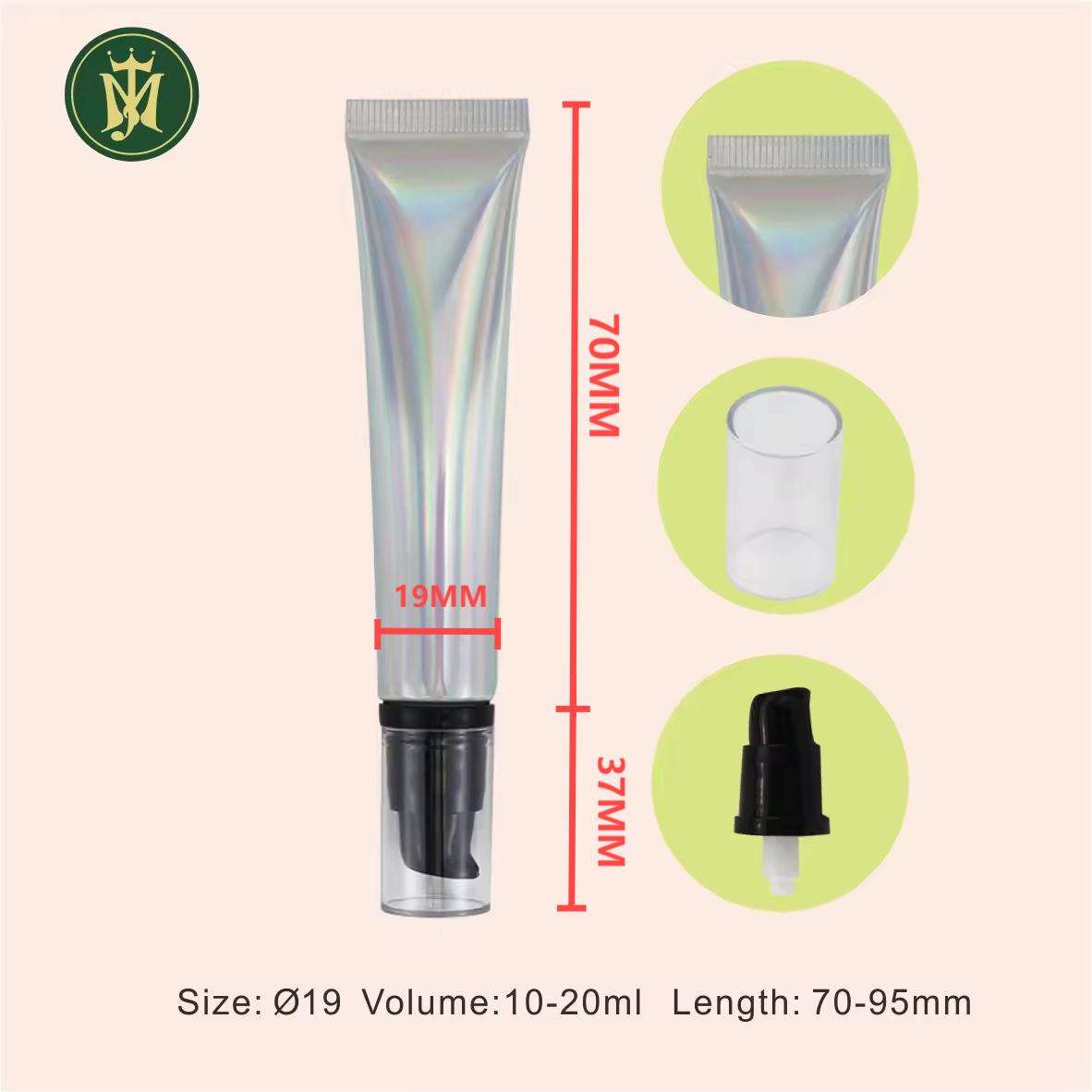 Cabezal de bomba de tubo de compresión ABL suave plateado láser personalizado de 10ml 15ml 20ml para cosméticos crema para ojos tubo de protección solar
