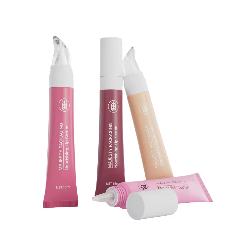 Tubo de lápiz labial y brillo de labios de PP suave personalizado con aplicador de plástico con tapón de rosca y cuentagotas para cosméticos