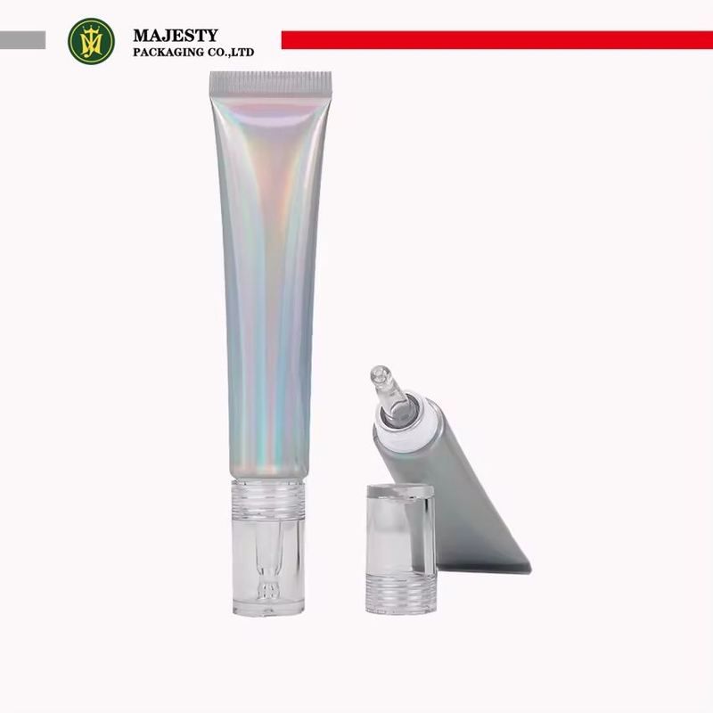Envase de crema para ojos personalizado, tubo de PE suave plateado de 10ml y 20ml con etiqueta UV para cosméticos, tubo ABL, tubo exprimidor