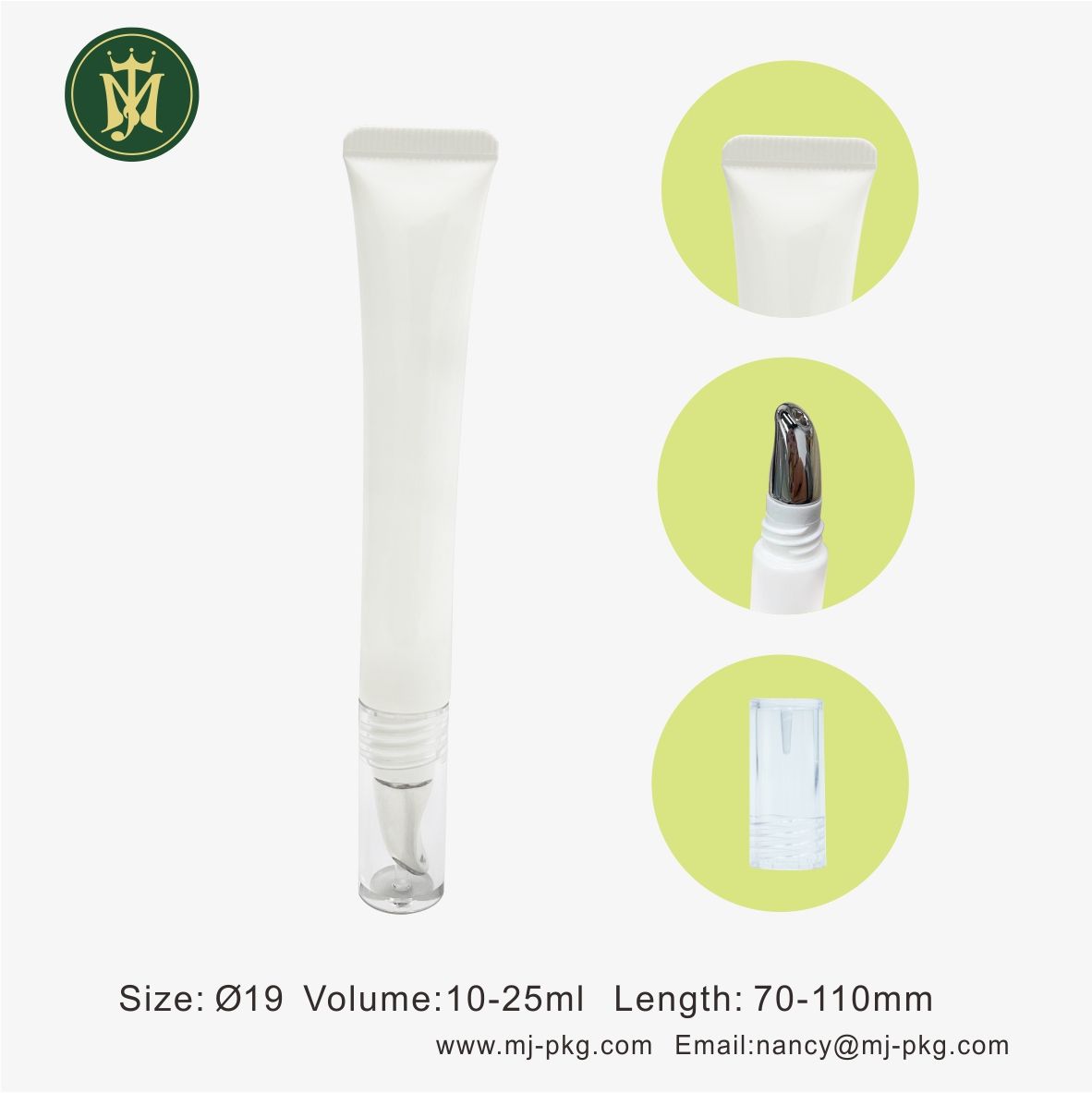 Masajeador vacío Aplicador de aleación de zinc Tubo cosmético 7 ml 10 ml 20 ml Aplicador de punta de brillo de metal para apretar el tubo personalizado