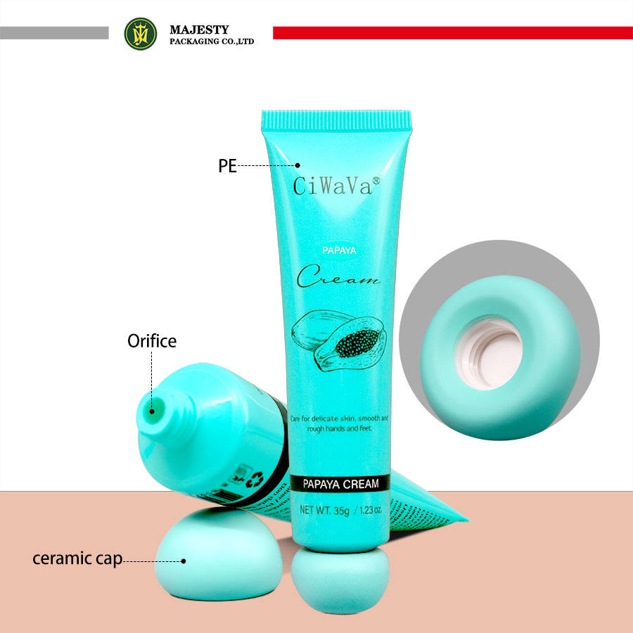 Tubo cosmético de plástico para el cuidado de la piel, crema para los ojos, loción de manos, tubo para crema facial, embalaje cosmético de plástico, tapa redonda de cerámica, tubo redondo