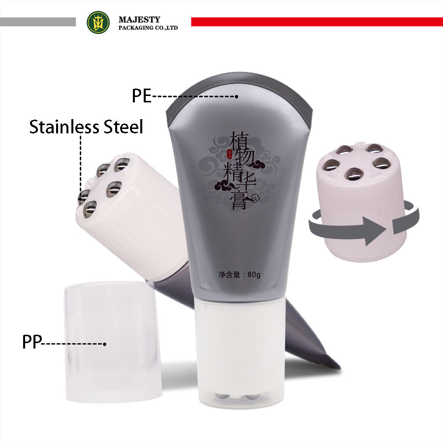 Masaje facial cosmético del cuerpo de la despedregadora del tubo de la bola de acero inoxidable con el interruptor giratorio
