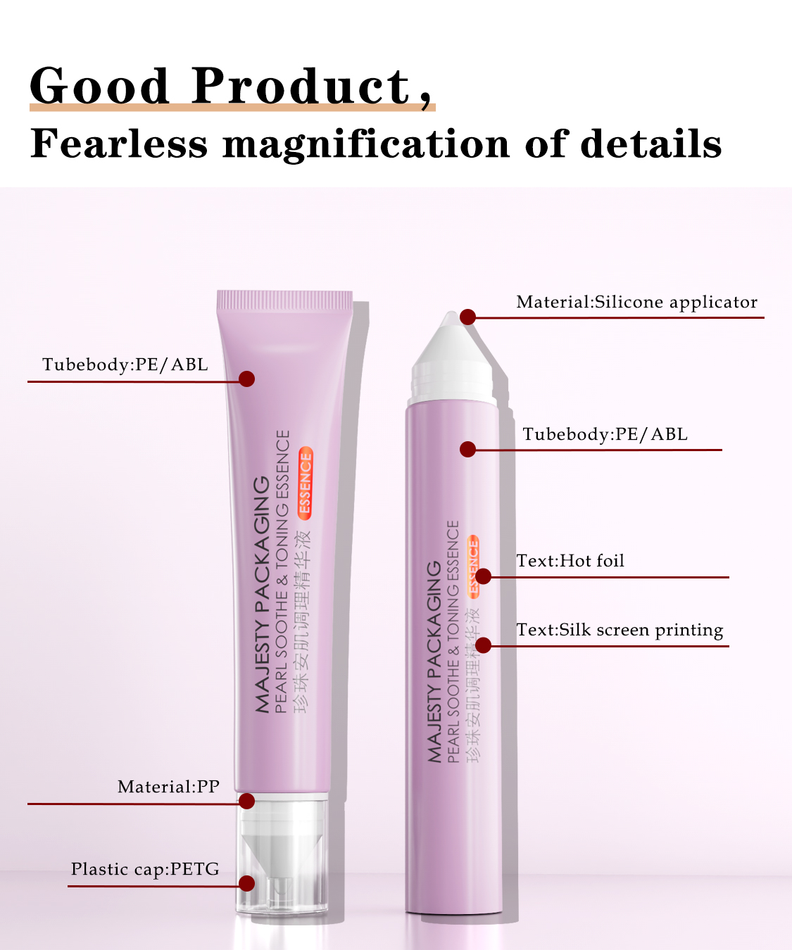 Embalaje de tubo cosmético de plástico de plástico personalizado para lápiz labial con aplicador de silicona puntiaguda