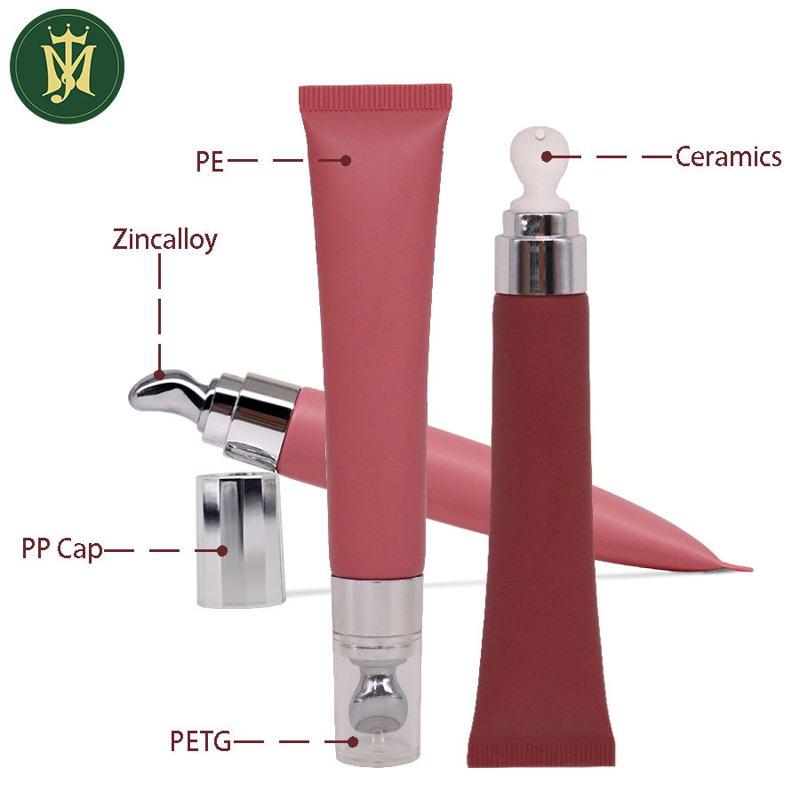 Tubo de crema para ojos, tubo de brillo de labios suave, aplicador de cerámica de aleación de Zinc de 19mm de diámetro, tapa de rosca de 10 ~ 30ml de capacidad