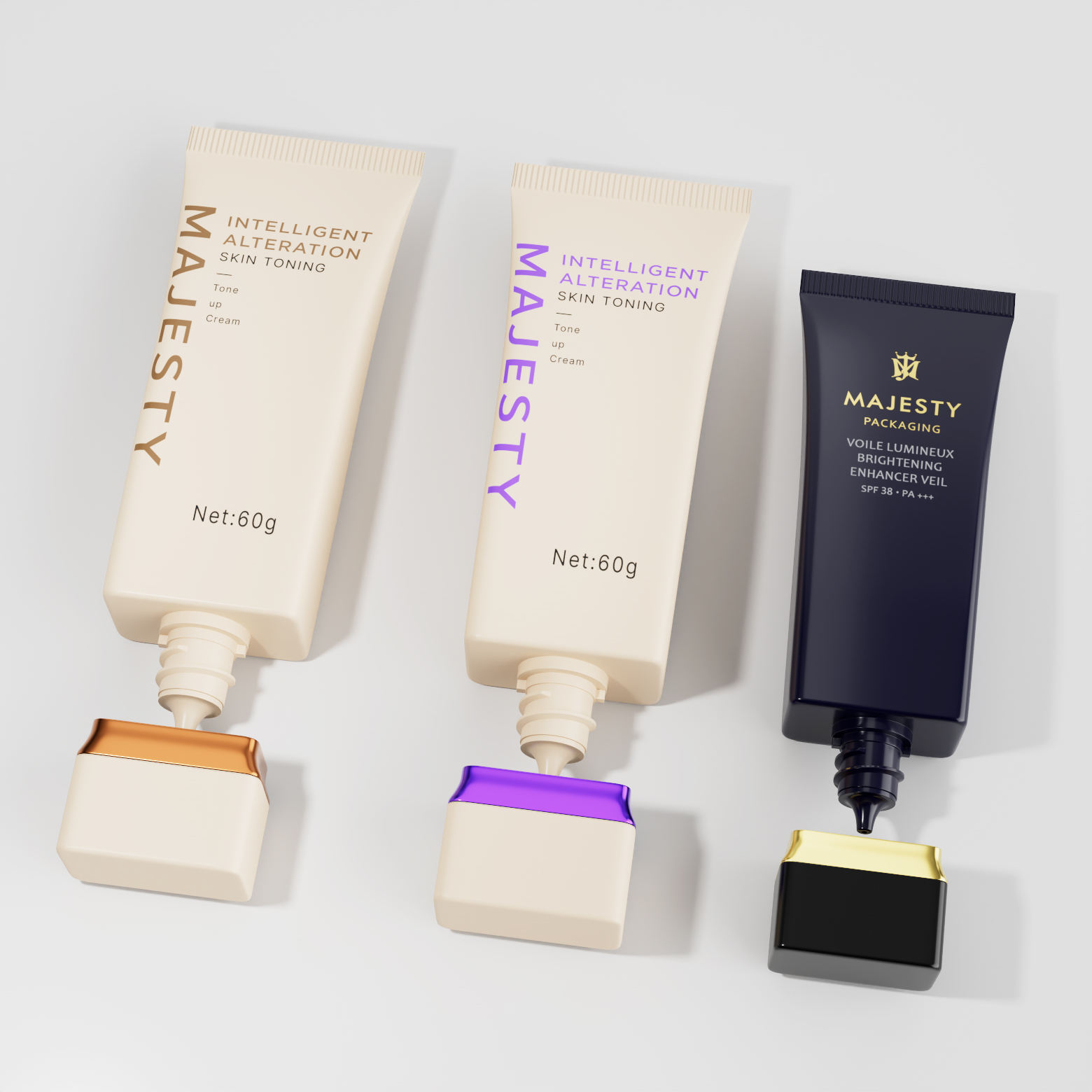 Tubo vacío de plástico de 15ml-70ml, tapa cuadrada, tubo redondo, protector solar, loción corporal, tubo de base, embalaje cosmético de plástico para el cuidado de la piel