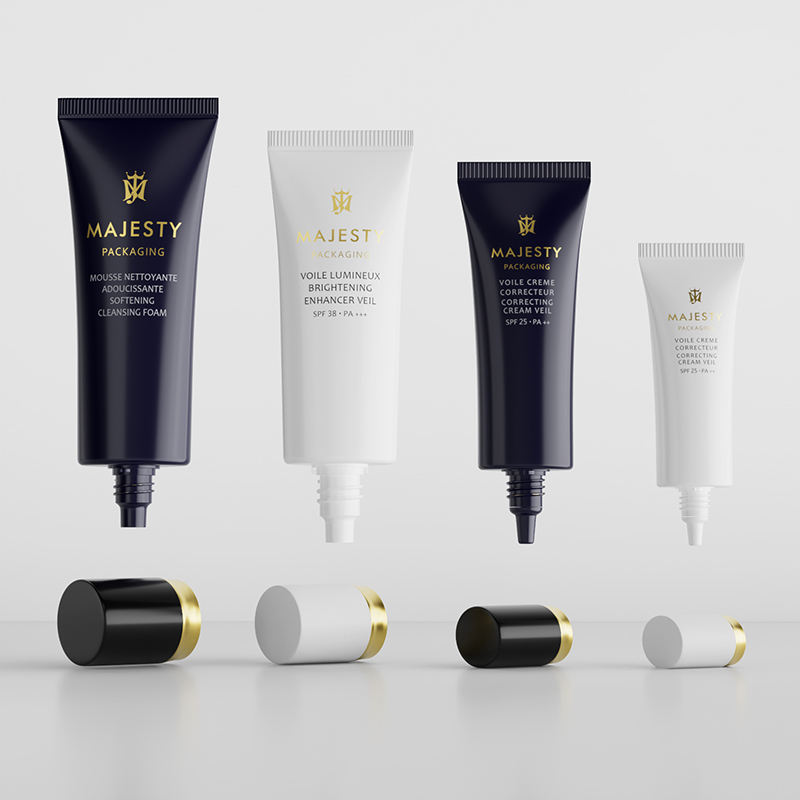 Tubo de crema para ojos vacío de plástico suave de lujo OEM, 30ml-60ml, líquido de base y tubo cosmético de embalaje de protector solar