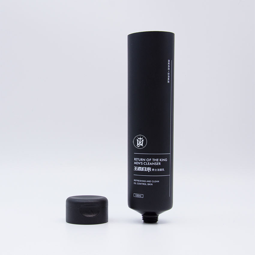 Tubos de empaquetado plásticos mate de encargo del cuidado de la piel de la tapa del tirón de la venta al por mayor del tubo cosmético del negro 60ml-100ml PE