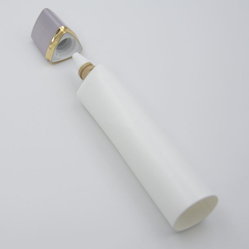 Empaquetado de manguera de plástico cosmético triangular de boca larga OEM para crema BB de protección solar de 30 ml y suero para el cuidado de la piel para crema para ojos