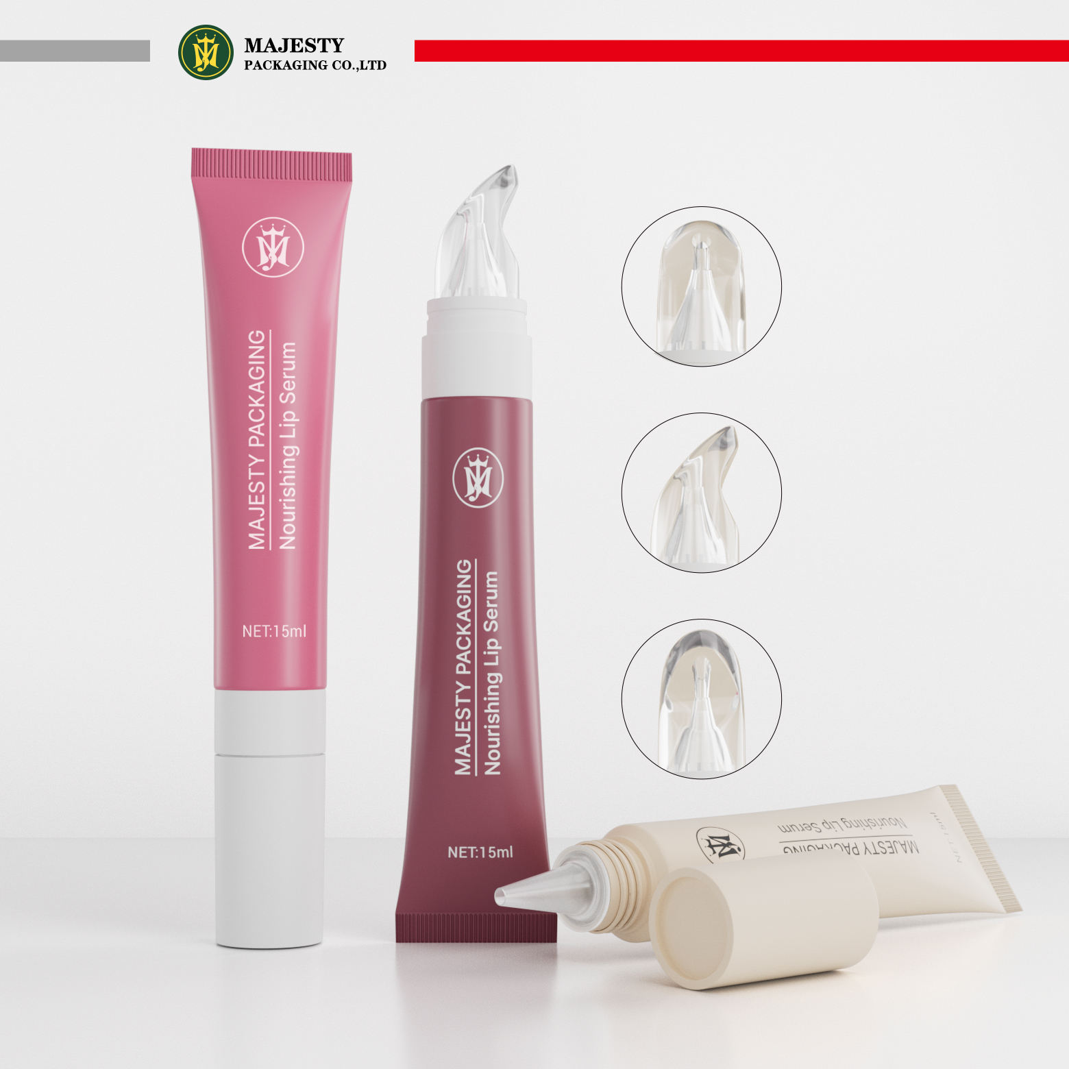 Tubos de compresión de brillo de labios personalizados de 10 ml y 15 ml Envases de brillo de labios Tubo suave de plástico Tubo de plástico personalizado para el cuidado de los labios