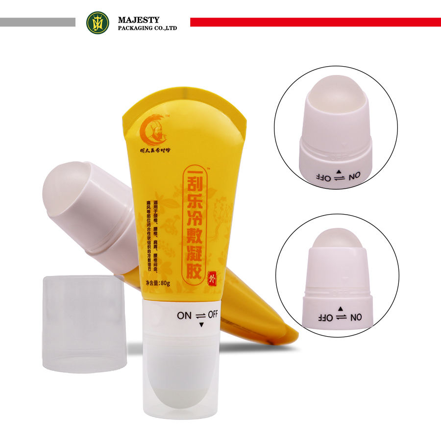 Rollo de tubo de plástico cosmético en tubos con aplicador de bola única grande, plástico para uso en cuidado personal