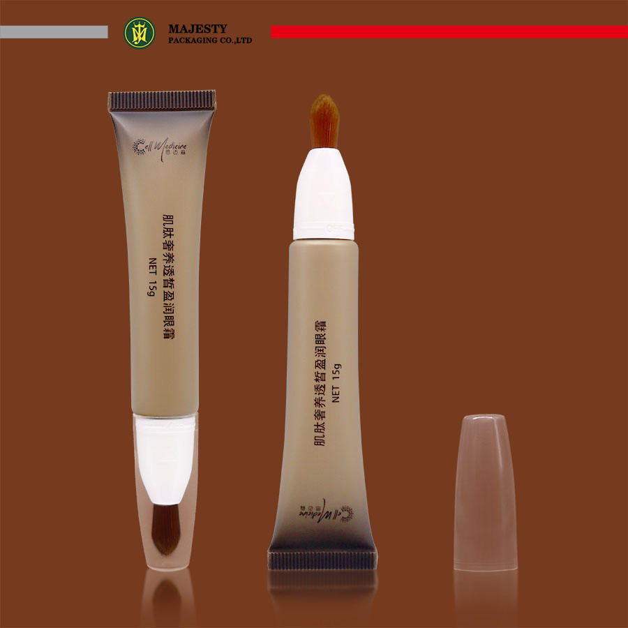 Tubo redondo de 8ml, 10ml, 15ml, brillo labial, Envase de bálsamo labial con cepillo o cabezal de silicona, embalaje de tubo cosmético funcional