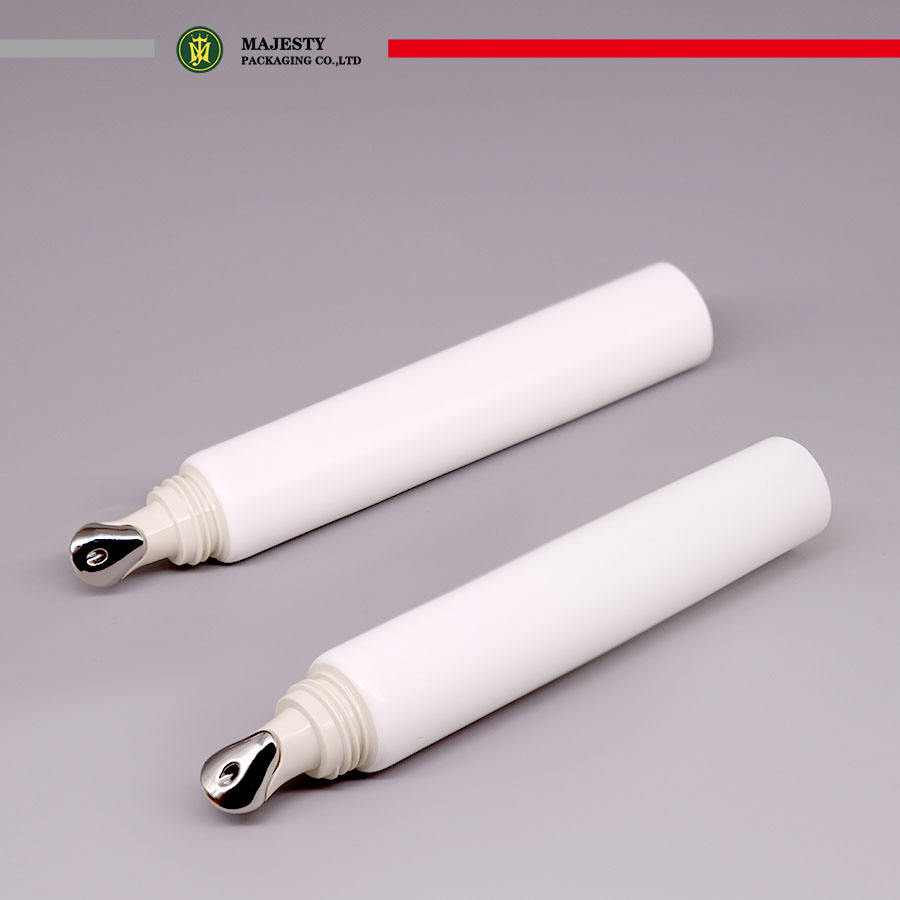 Tubo cosmético de plástico brillante de 10ml/15ml con aplicador de metal, embalaje de tubo de crema para ojos con estampado en caliente para loción