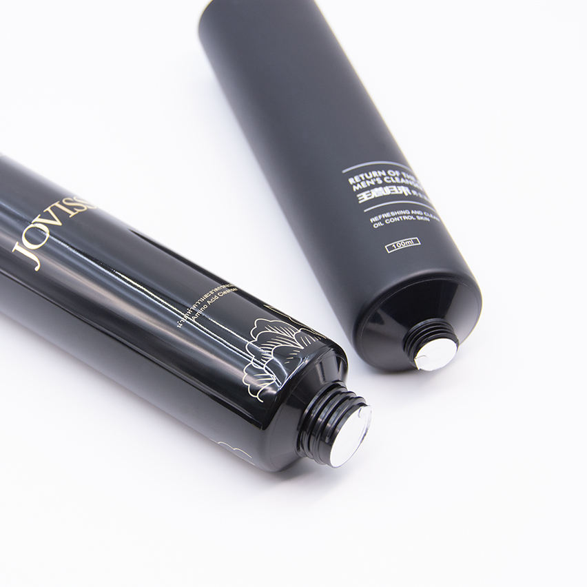 Tubos de empaquetado plásticos mate de encargo del cuidado de la piel de la tapa del tirón de la venta al por mayor del tubo cosmético del negro 60ml-100ml PE