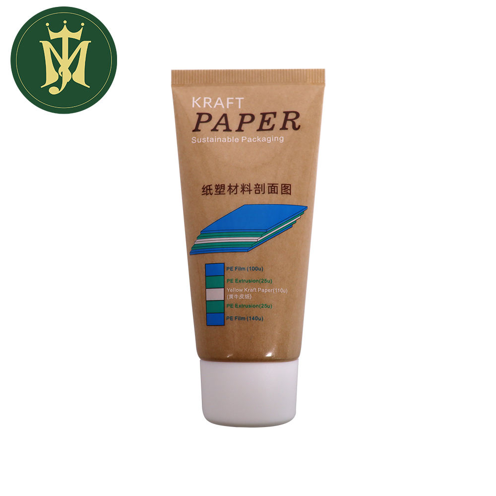Embalaje de reciclaje ecológico, protección solar, crema de manos en tubo de plástico biodegradable, tubo prensado de papel Kraft