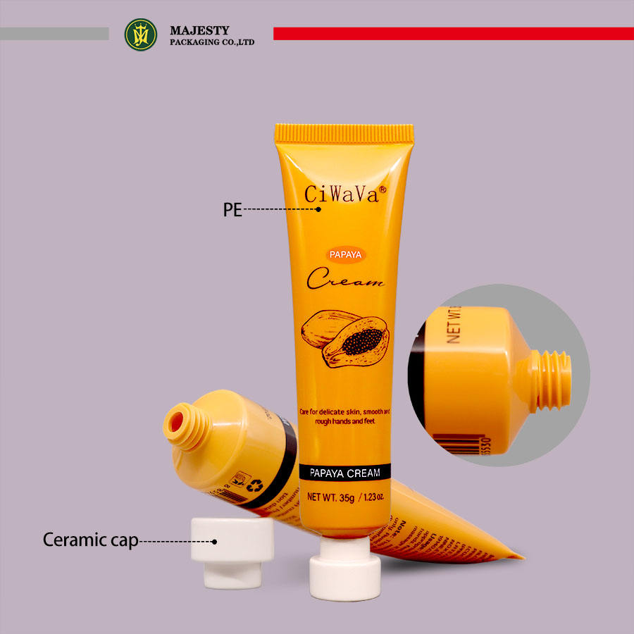 Envase de tubo cosmético de plástico vacío para el cuidado de la piel, tapa de cerámica, tubo redondo de 10ml, 30ml, 50ml, embalaje de tubo de plástico suave para apretar