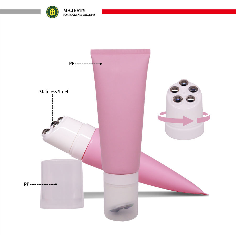 Tubo de bola de rodillo, tubo aplicador de masaje vacío suave, plástico cosmético de acero inoxidable, personalizado, D50mm, 5 colores personalizados gratis