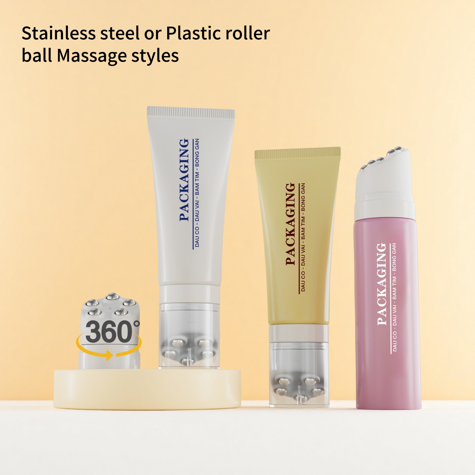 Tubo de masaje de plástico personalizado de 40 mm de 40 mm con cinco bola de rodillo de metal 