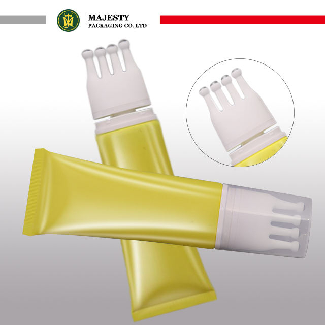 Tubo de cepillo de masaje con bola de rodillo de acero inoxidable, 4 personalizados, tubo de plástico para cuidado de la piel, cuidado del cuero cabelludo, tubo de embalaje exprimidor de plástico