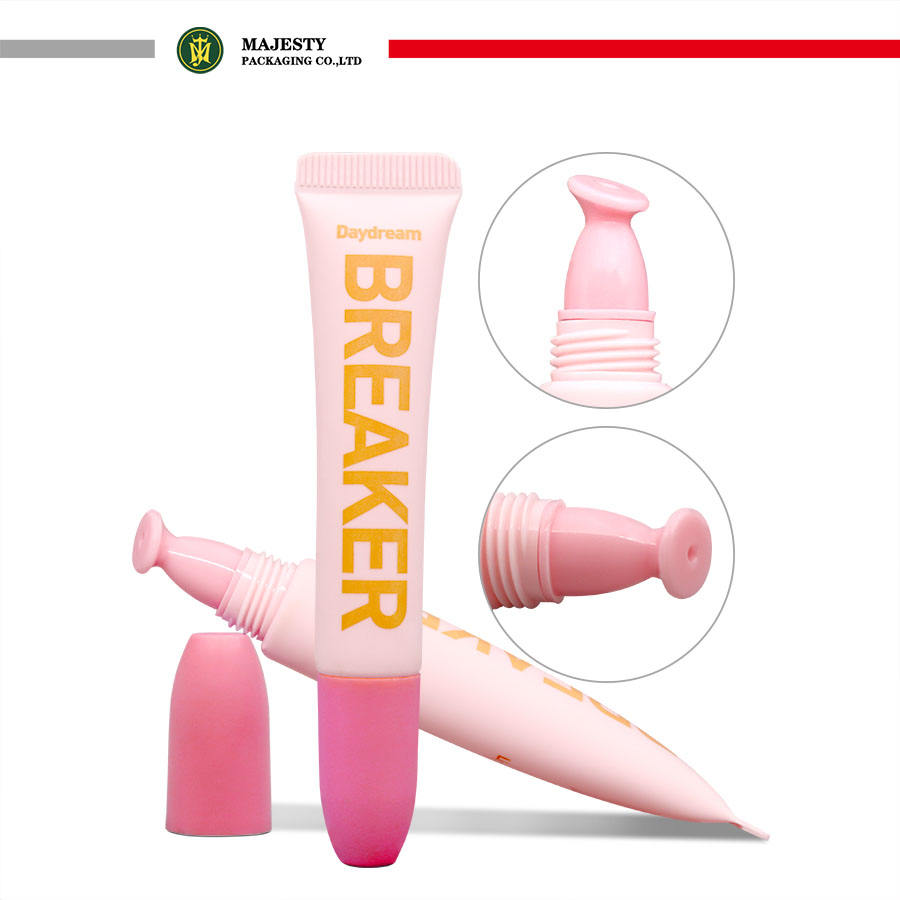 Tubo de lápiz labial de plástico de 16MM, color rosa, personalizado, aplicador de compresión de PE de 2 capas, tubo vacío de brillo de labios para cosméticos