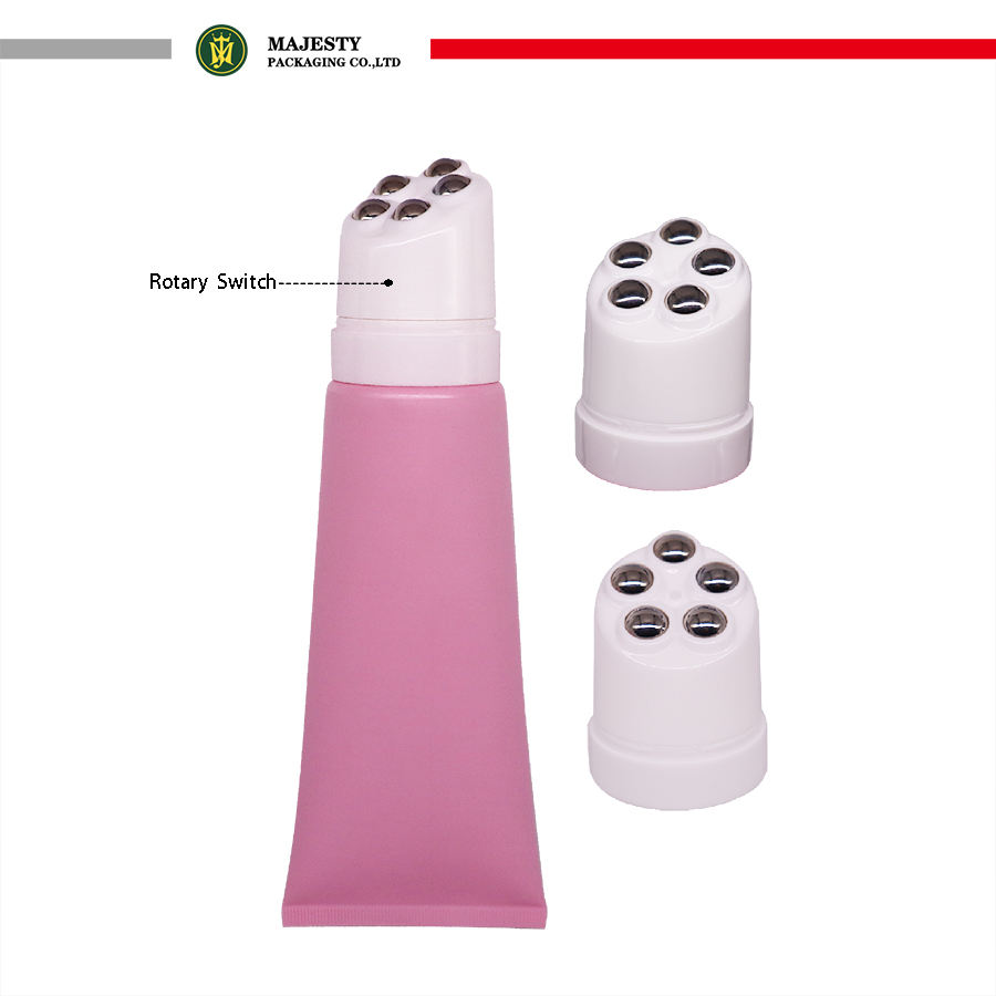 Tubo de bola de rodillo, tubo aplicador de masaje vacío suave, plástico cosmético de acero inoxidable, personalizado, D50mm, 5 colores personalizados gratis