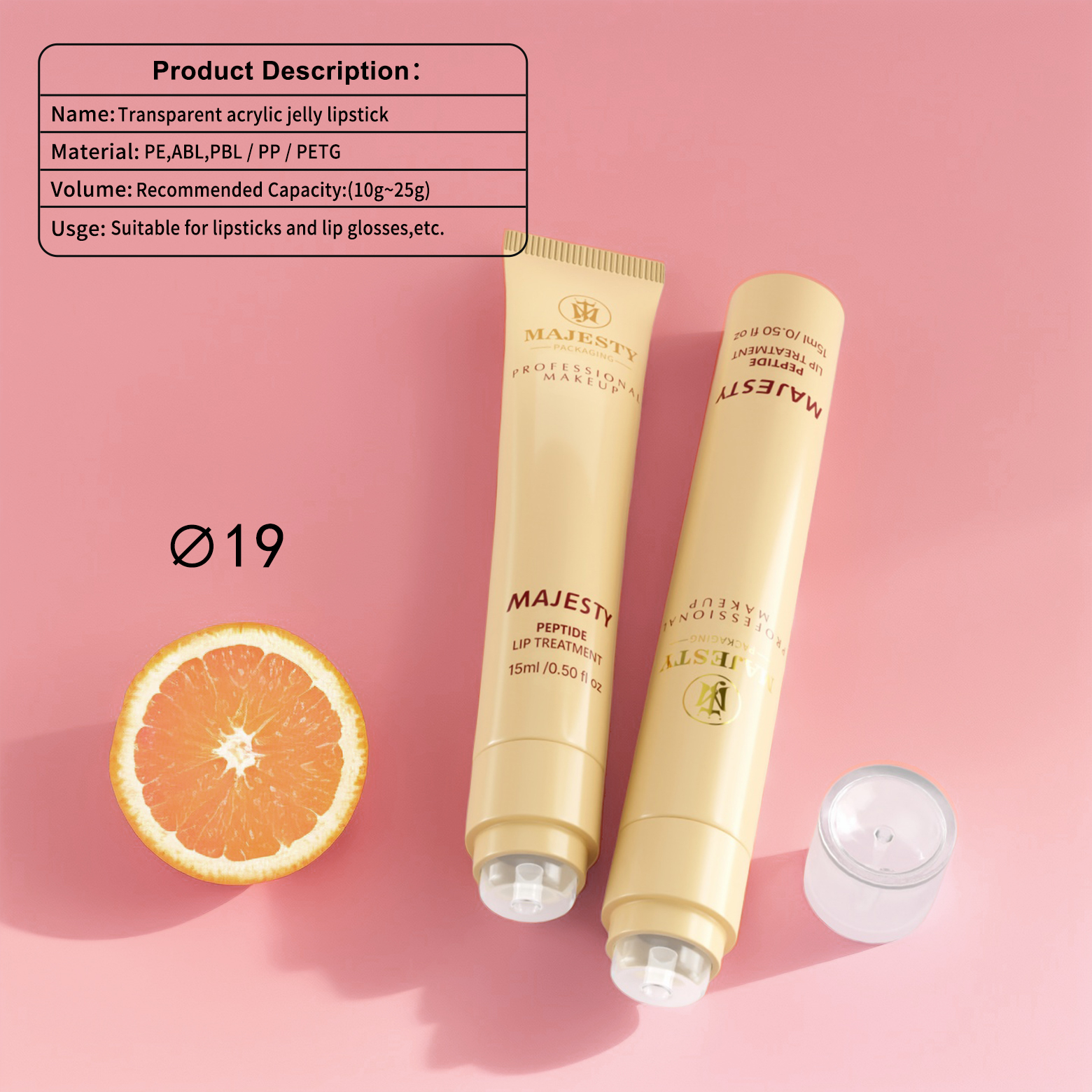Tubos de plástico cosmético acrílico Tubos de gelatina de logotipo de logotipo contenedores de brillo de labios