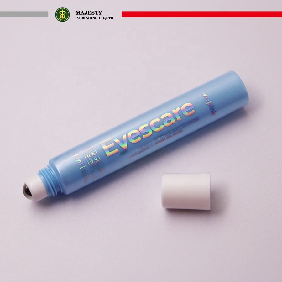 Aplicador de bola de rodillo personalizado, crema para ojos, tubo cosmético de PP, láser, logotipo plateado, Bola de masaje, tubo exprimido suave