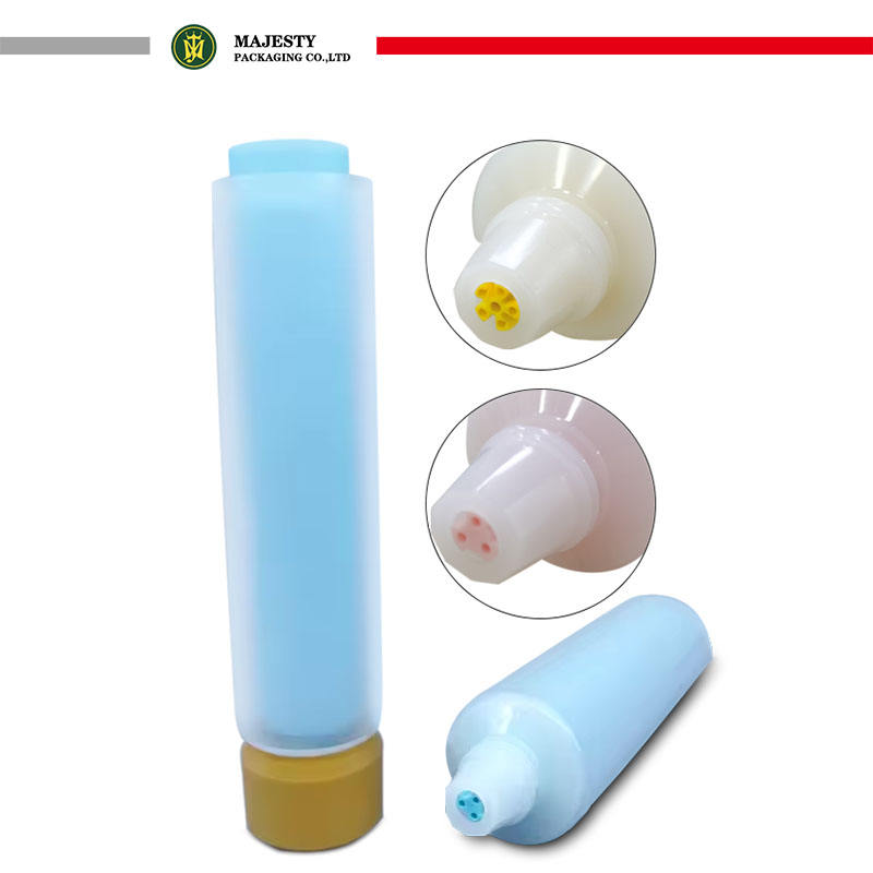 Envase de crema para ojos de loción de 50 ~ 100 ml de tubo doble suave de plástico de doble cámara con serigrafía para uso cosmético