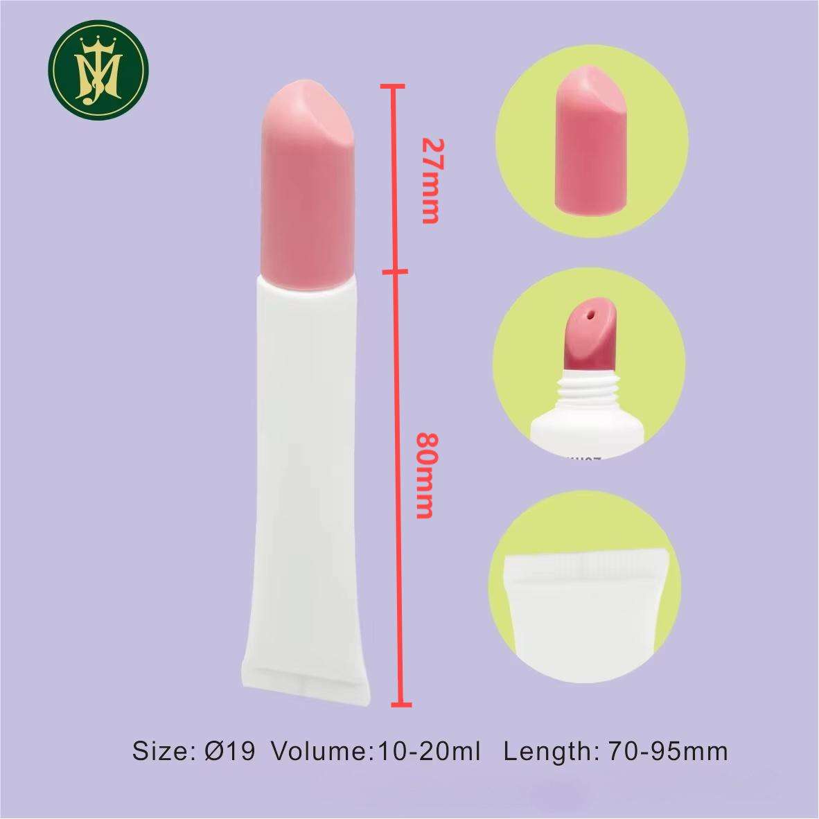 Tubo de lápiz labial y brillo de labios de PP suave personalizado con aplicador de plástico con tapón de rosca para cosméticos de 19 mm de diámetro 10 ml 15 ml 20 ml