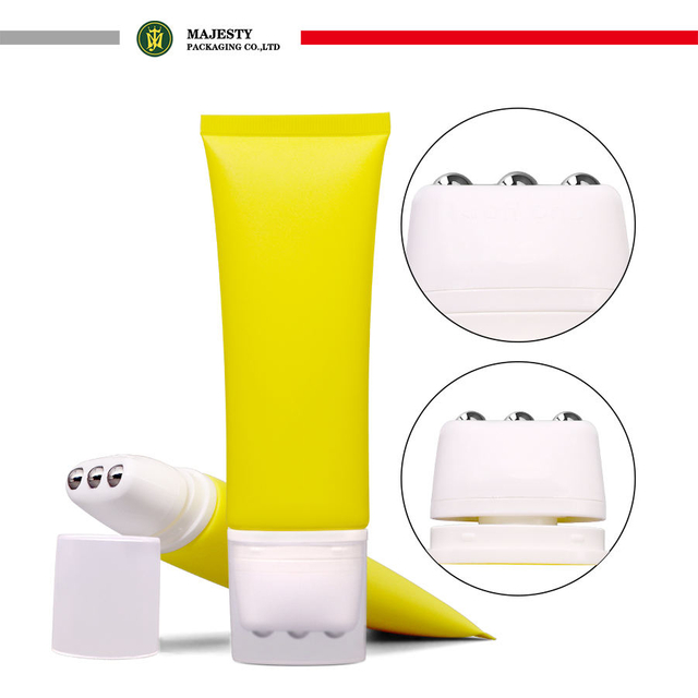 Aplicador de masaje con bola de Metal inoxidable, tubo de plástico para aceite de masaje, tubo de cuidado Personal, embalaje con cosméticos de impresión Offset