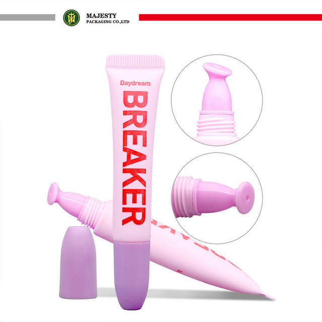 Tubo de lápiz labial de plástico de 16MM, color rosa, personalizado, aplicador de compresión de PE de 2 capas, tubo vacío de brillo de labios para cosméticos