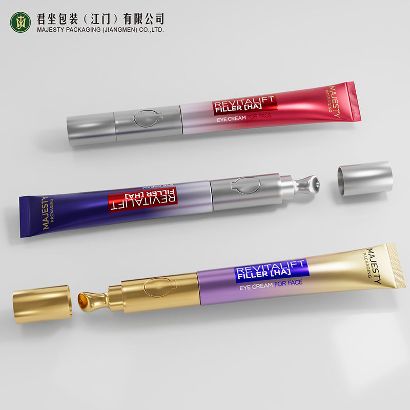 Tubo de plástico de embalaje cosmético vacío personalizado, aplicador de Metal de aleación de Zinc vibrante, cabezal de suero, masaje para apretar, crema para ojos y labios