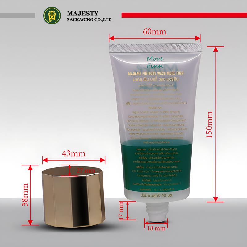 Tapa polígono de Metal ovalada personalizada, tubo de limpieza facial de 40mm de diámetro, 80 ~ 180 Ml, protector solar, loción corporal, base, tubo de crema BB
