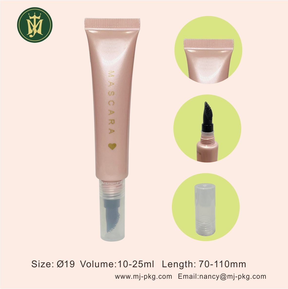 Tubo de rímel de plástico redondo, embalaje cosmético de plástico, 10ml, 15ml, 20ml, tubo redondo pequeño, tubo de plástico vacío para maquillaje